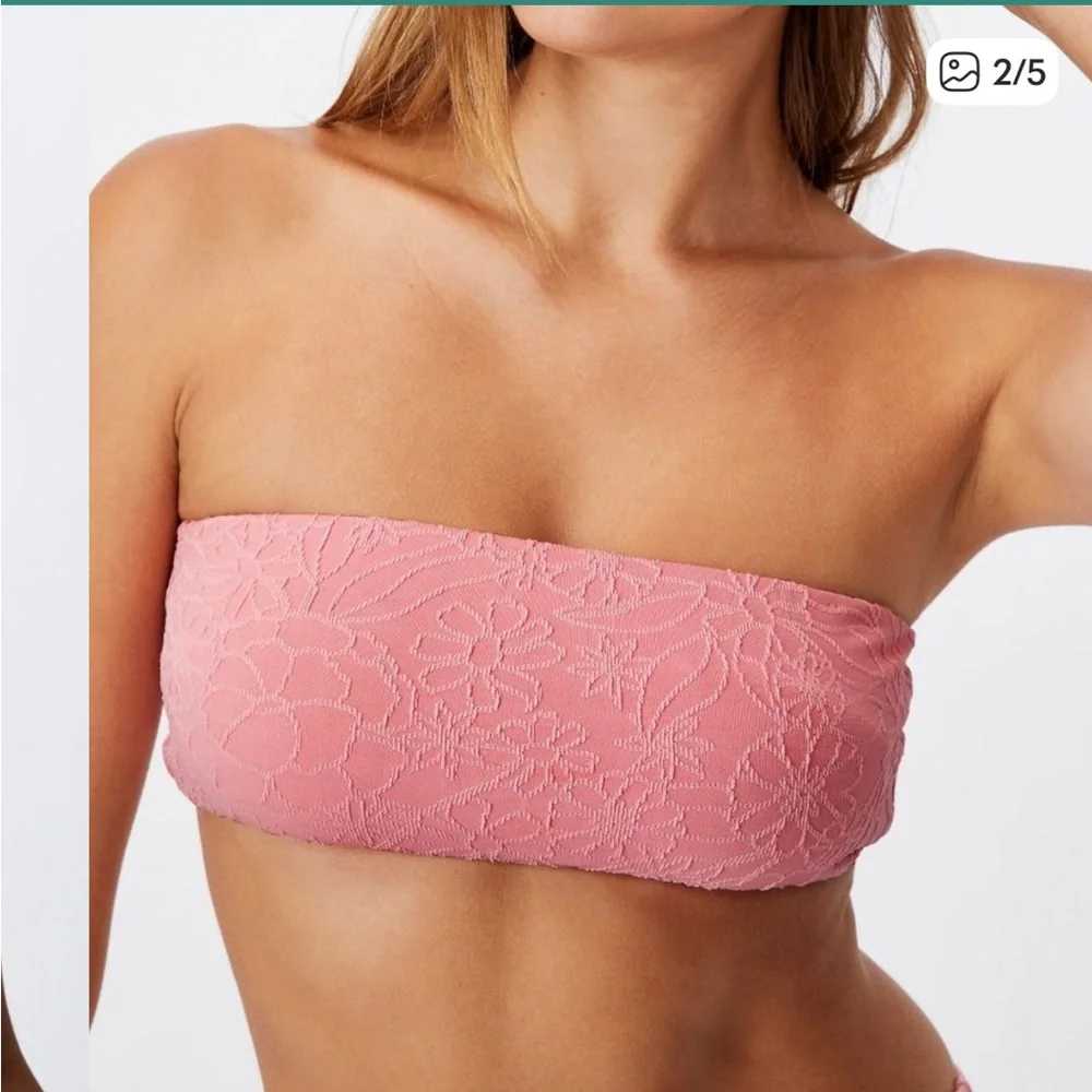 New Cotton On embroidered Pink Floral Bikini Top size Large ban-do  size L